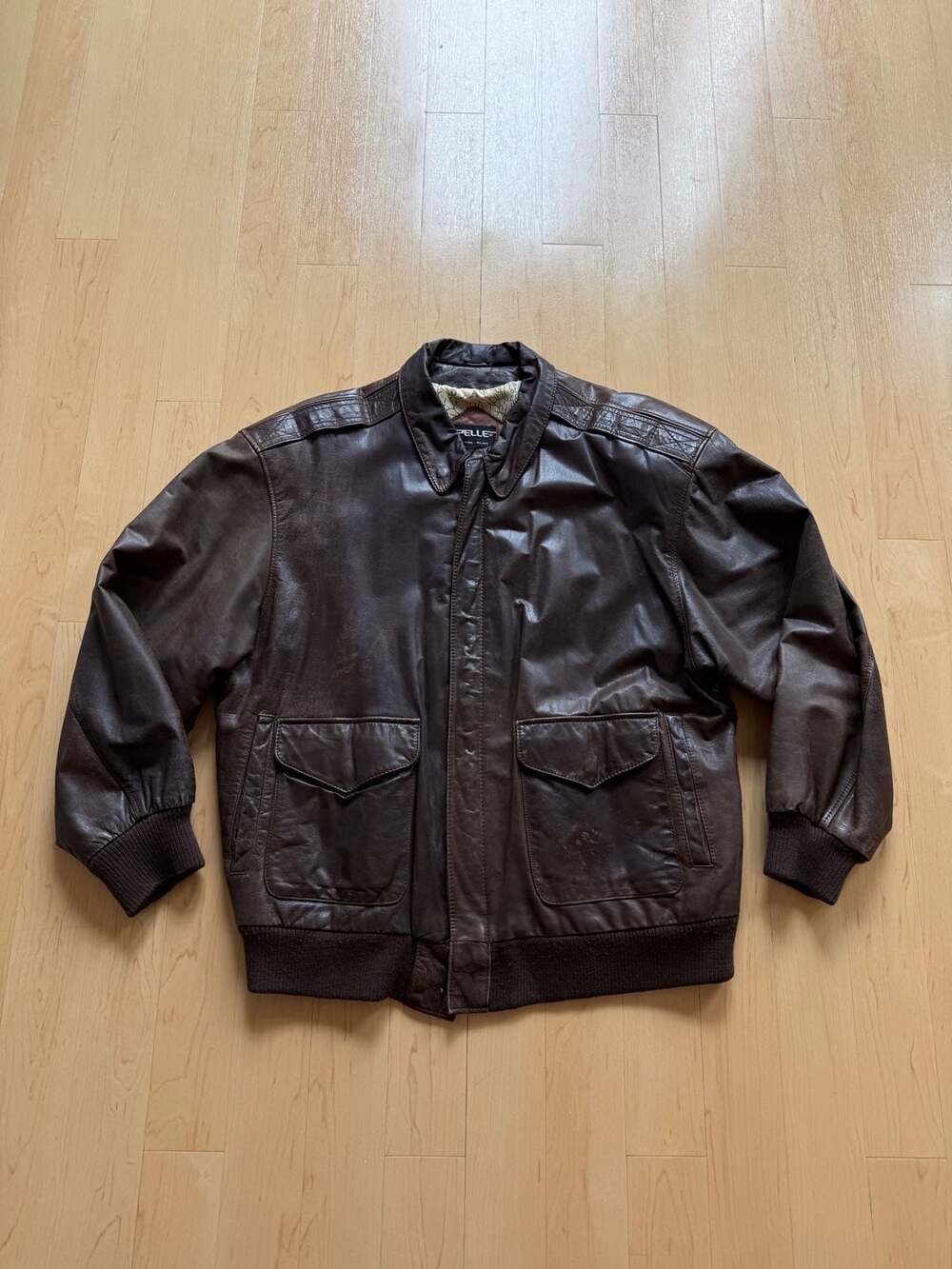 90s Pelle New York Milano Type A2 Leather Bomber Jacket Brown